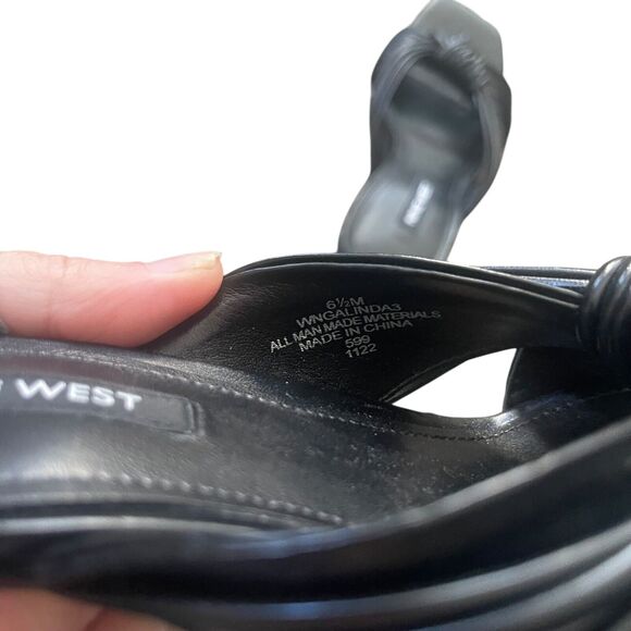 Nine West Women's Size 6.5 M Black Galinda Tie Knotted Open Toe Block 4 IN Heels - Picture 7 of 8